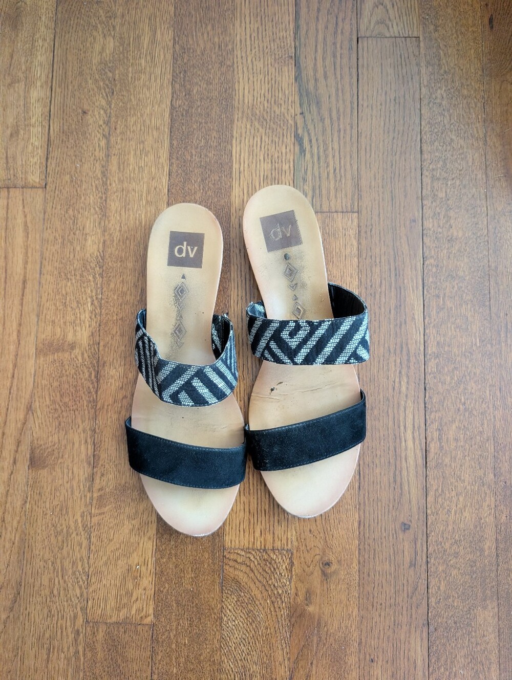 DV by Dolce Vita Black & Patterned Double-Strap Slide Sandals